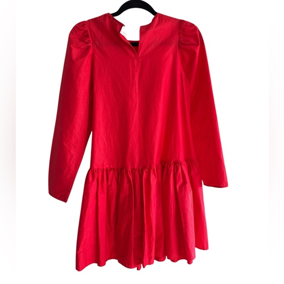 H&M RED POPLIN MINI RED DRESS - Picture 2 of 7